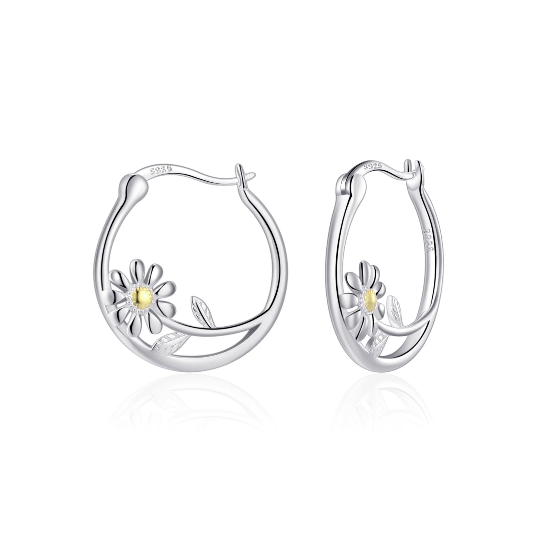 Sterling Silver Daisy Hoop Earrings - Philip Jones Jewellery