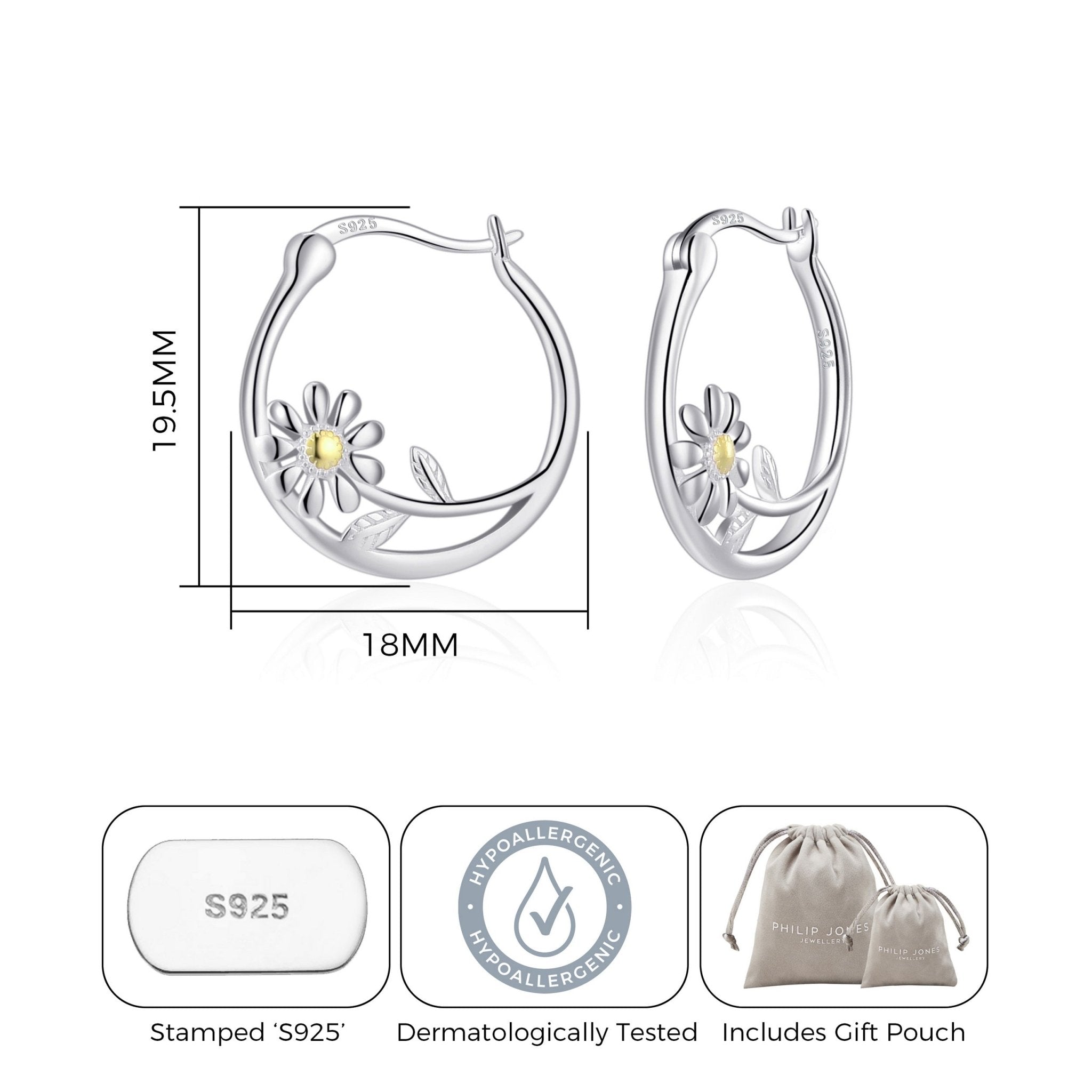 Sterling Silver Daisy Hoop Earrings - Philip Jones Jewellery