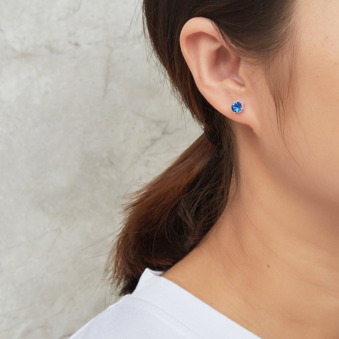 Sterling Silver Dark Blue Earrings Created with Zircondia® Crystals - Philip Jones Jewellery