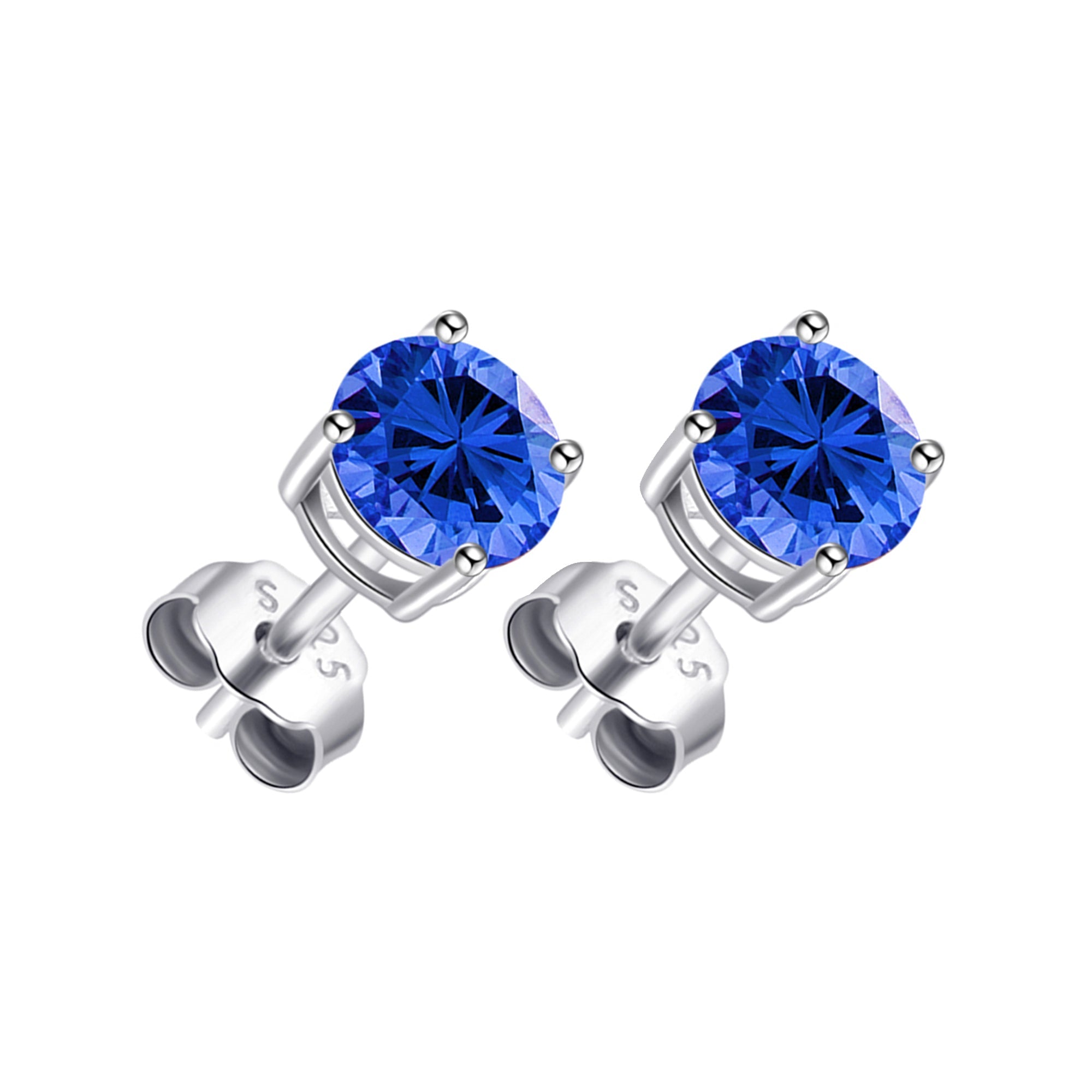 Sterling Silver Dark Blue Earrings Created with Zircondia® Crystals - Philip Jones Jewellery