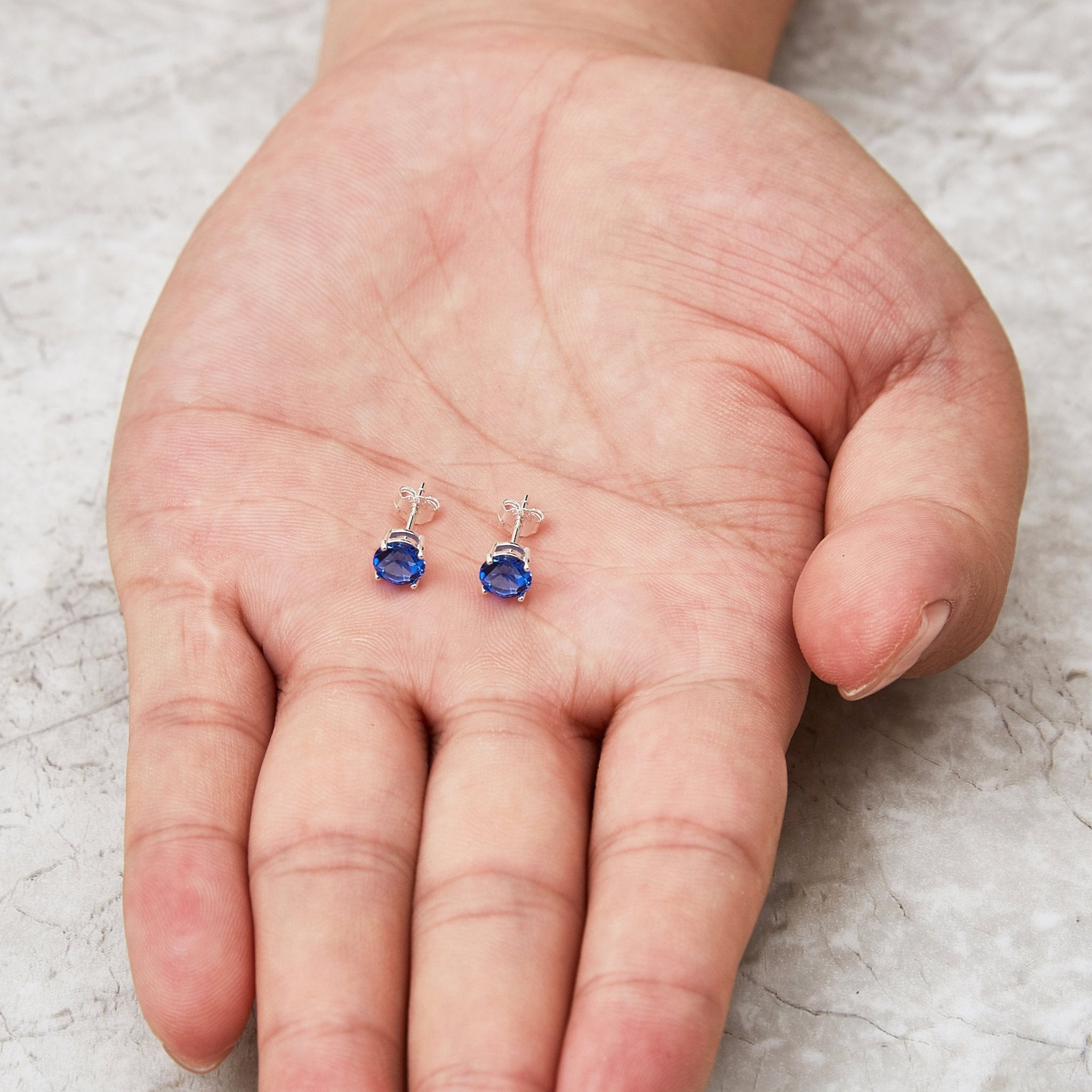 Sterling Silver Dark Blue Earrings Created with Zircondia® Crystals - Philip Jones Jewellery