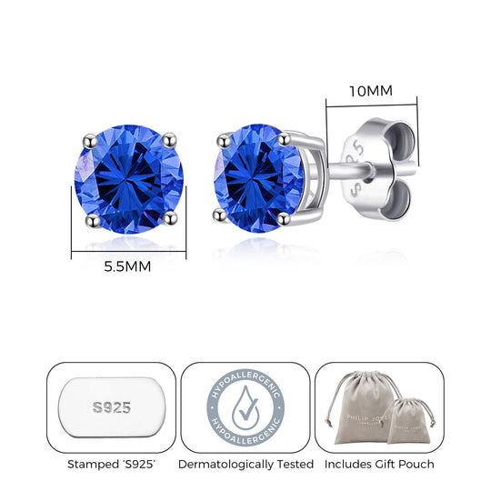 Sterling Silver Dark Blue Earrings Created with Zircondia® Crystals - Philip Jones Jewellery