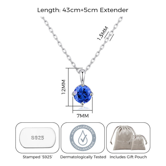 Sterling Silver Dark Blue Necklace Created with Zircondia® Crystals - Philip Jones Jewellery