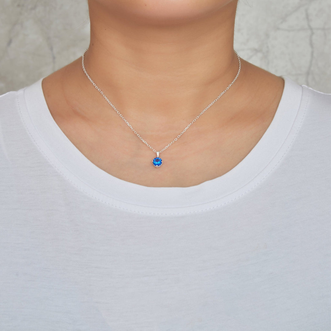 Sterling Silver Dark Blue Necklace Created with Zircondia® Crystals - Philip Jones Jewellery