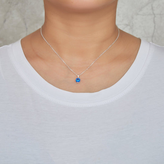 Sterling Silver Dark Blue Necklace Created with Zircondia® Crystals - Philip Jones Jewellery