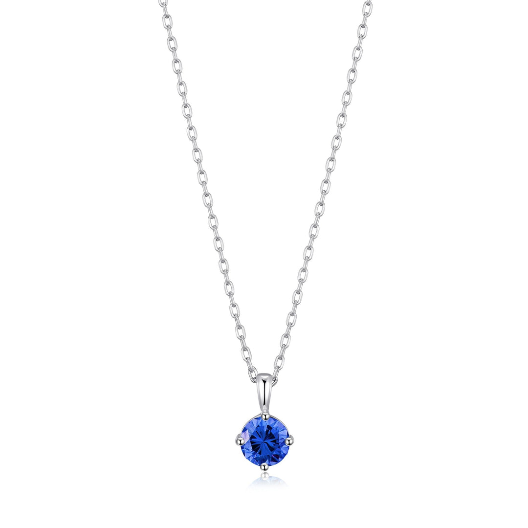 Sterling Silver Dark Blue Necklace Created with Zircondia® Crystals - Philip Jones Jewellery
