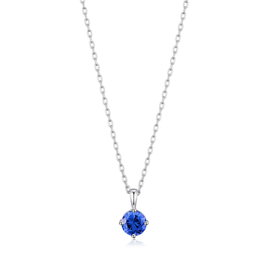 Sterling Silver Dark Blue Necklace Created with Zircondia® Crystals - Philip Jones Jewellery