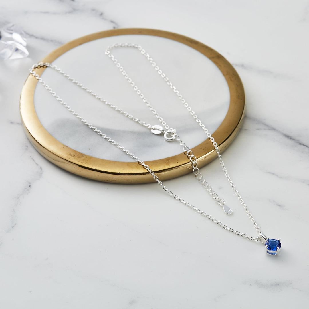 Sterling Silver Dark Blue Necklace Created with Zircondia® Crystals - Philip Jones Jewellery