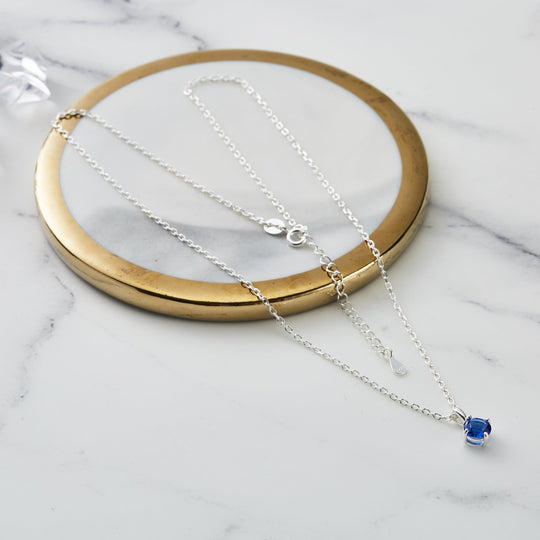 Sterling Silver Dark Blue Necklace Created with Zircondia® Crystals - Philip Jones Jewellery