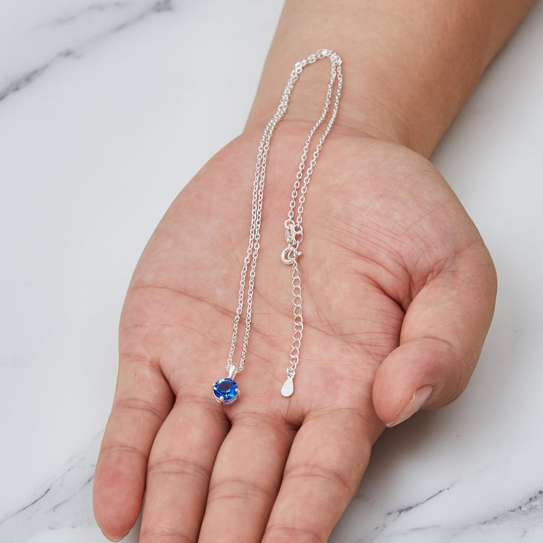 Sterling Silver Dark Blue Necklace Created with Zircondia® Crystals - Philip Jones Jewellery