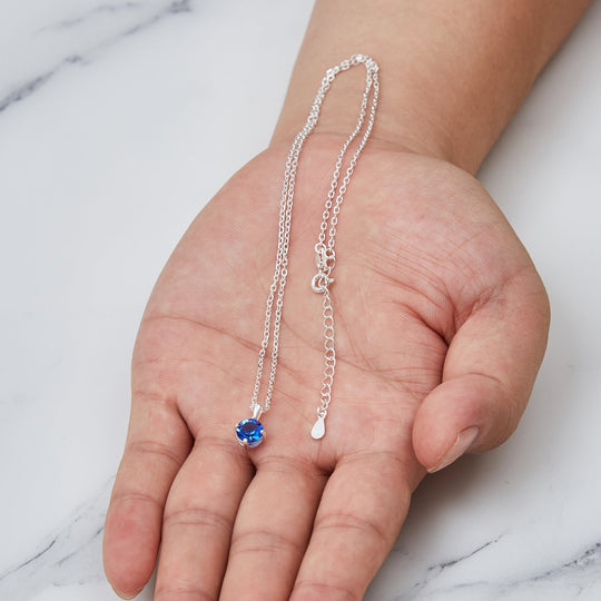 Sterling Silver Dark Blue Necklace Created with Zircondia® Crystals - Philip Jones Jewellery