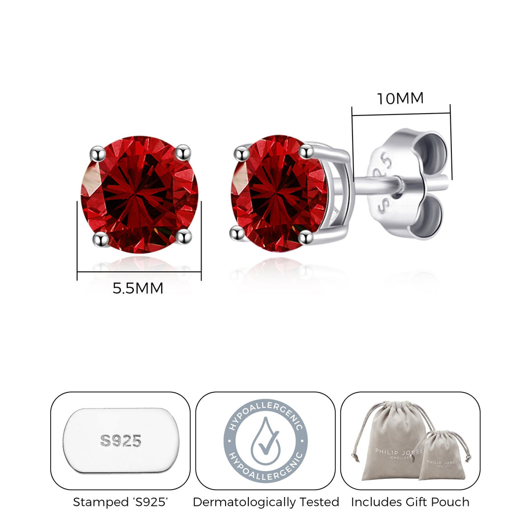 Sterling Silver Dark Red Earrings Created with Zircondia® Crystals - Philip Jones Jewellery
