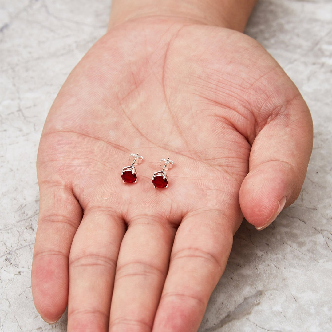 Sterling Silver Dark Red Earrings Created with Zircondia® Crystals - Philip Jones Jewellery