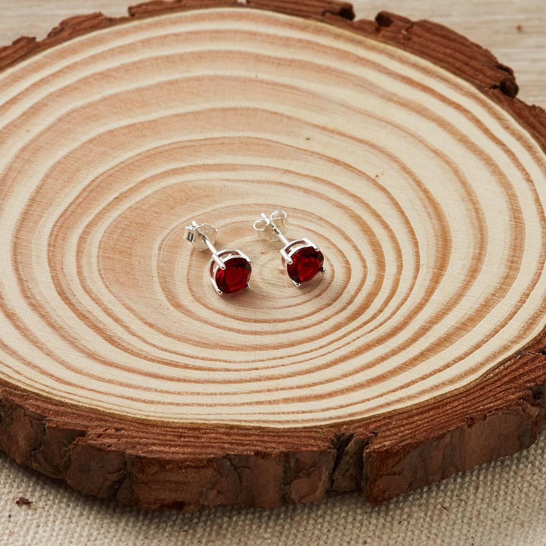Sterling Silver Dark Red Earrings Created with Zircondia® Crystals - Philip Jones Jewellery