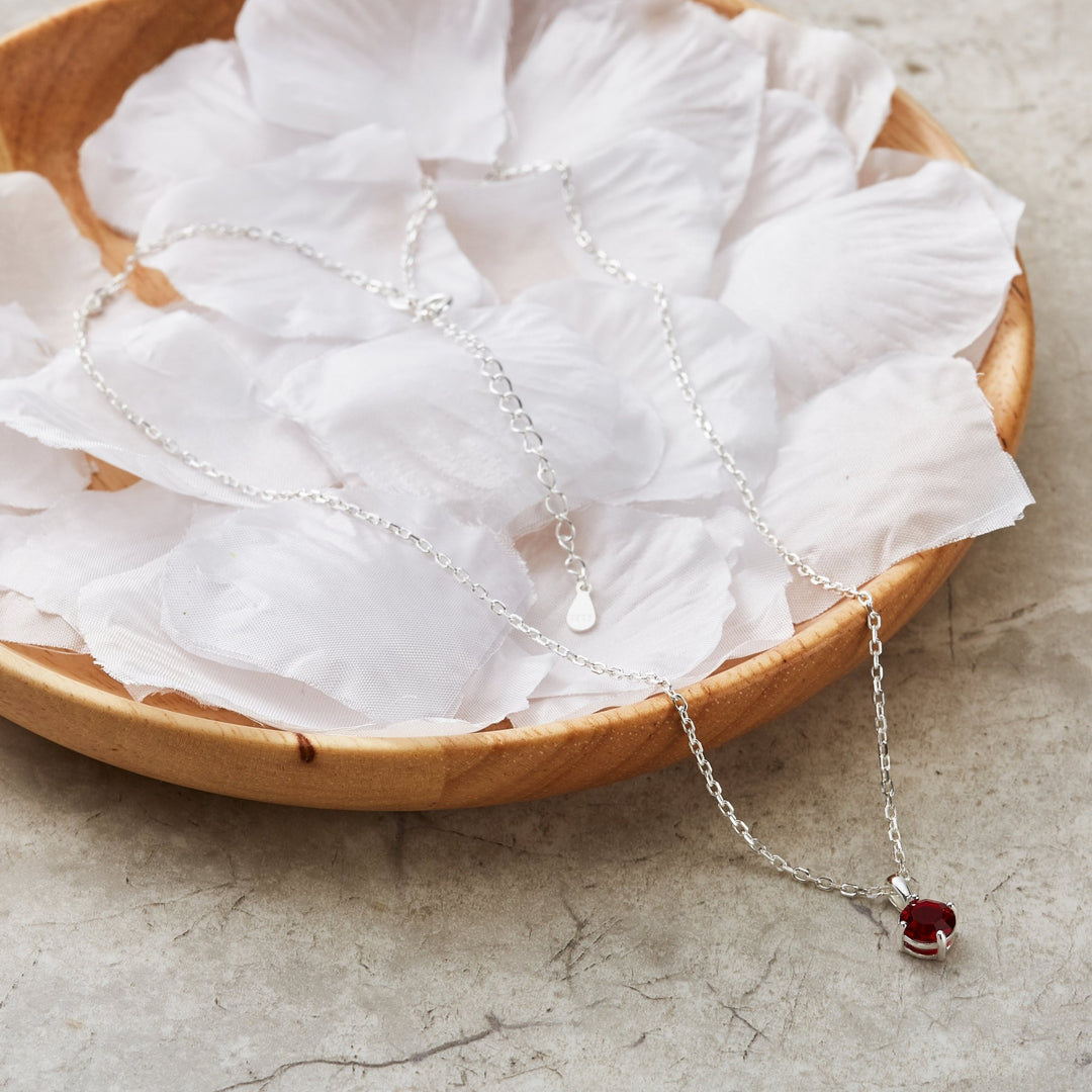 Sterling Silver Dark Red Necklace Created with Zircondia® Crystals - Philip Jones Jewellery