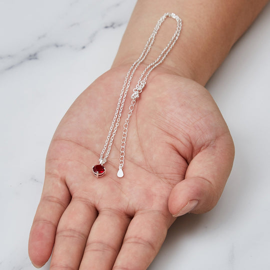 Sterling Silver Dark Red Necklace Created with Zircondia® Crystals - Philip Jones Jewellery