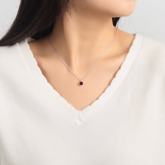 Sterling Silver Dark Red Necklace Created with Zircondia® Crystals - Philip Jones Jewellery