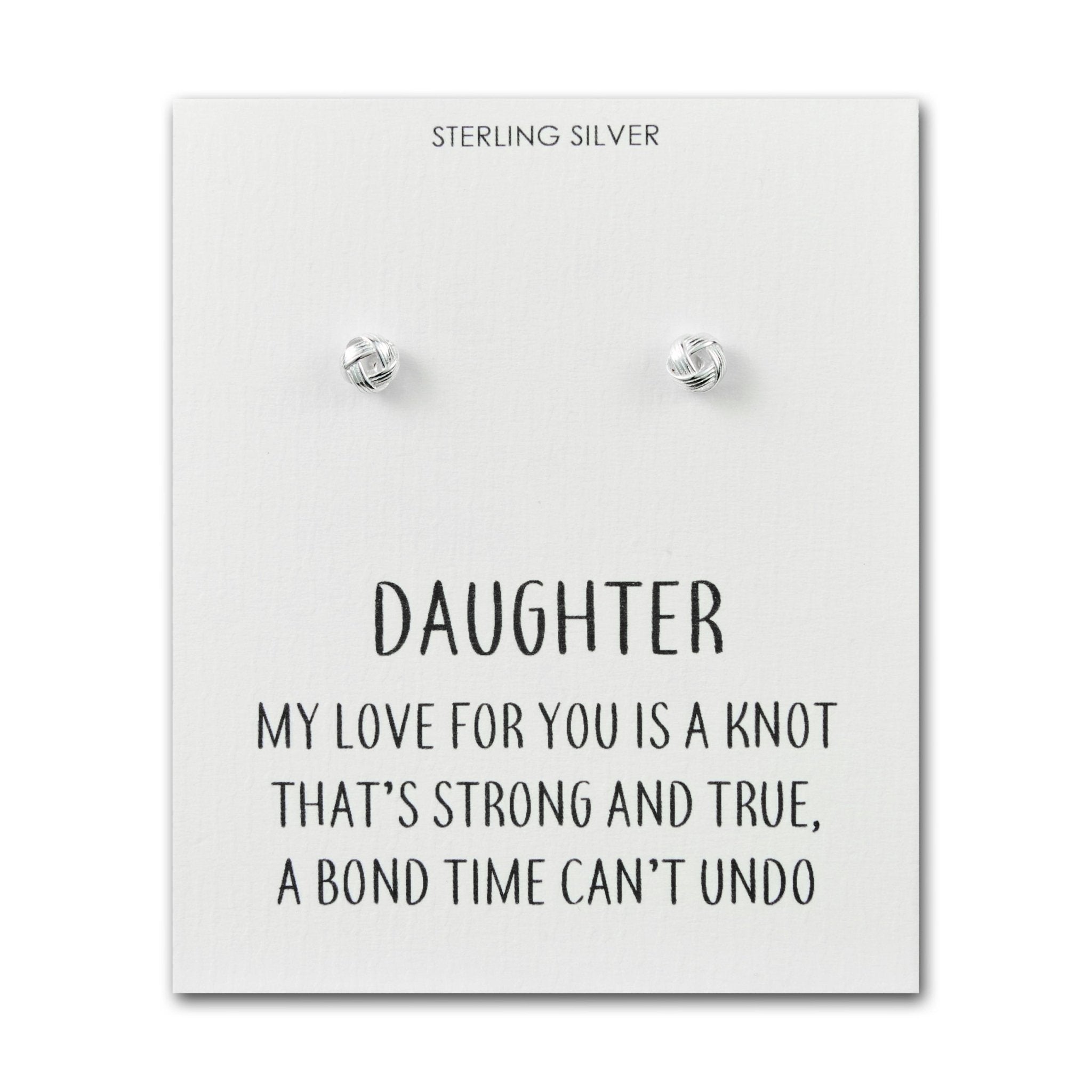 Sterling Silver Daughter Quote Knot Earrings - Philip Jones Jewellery