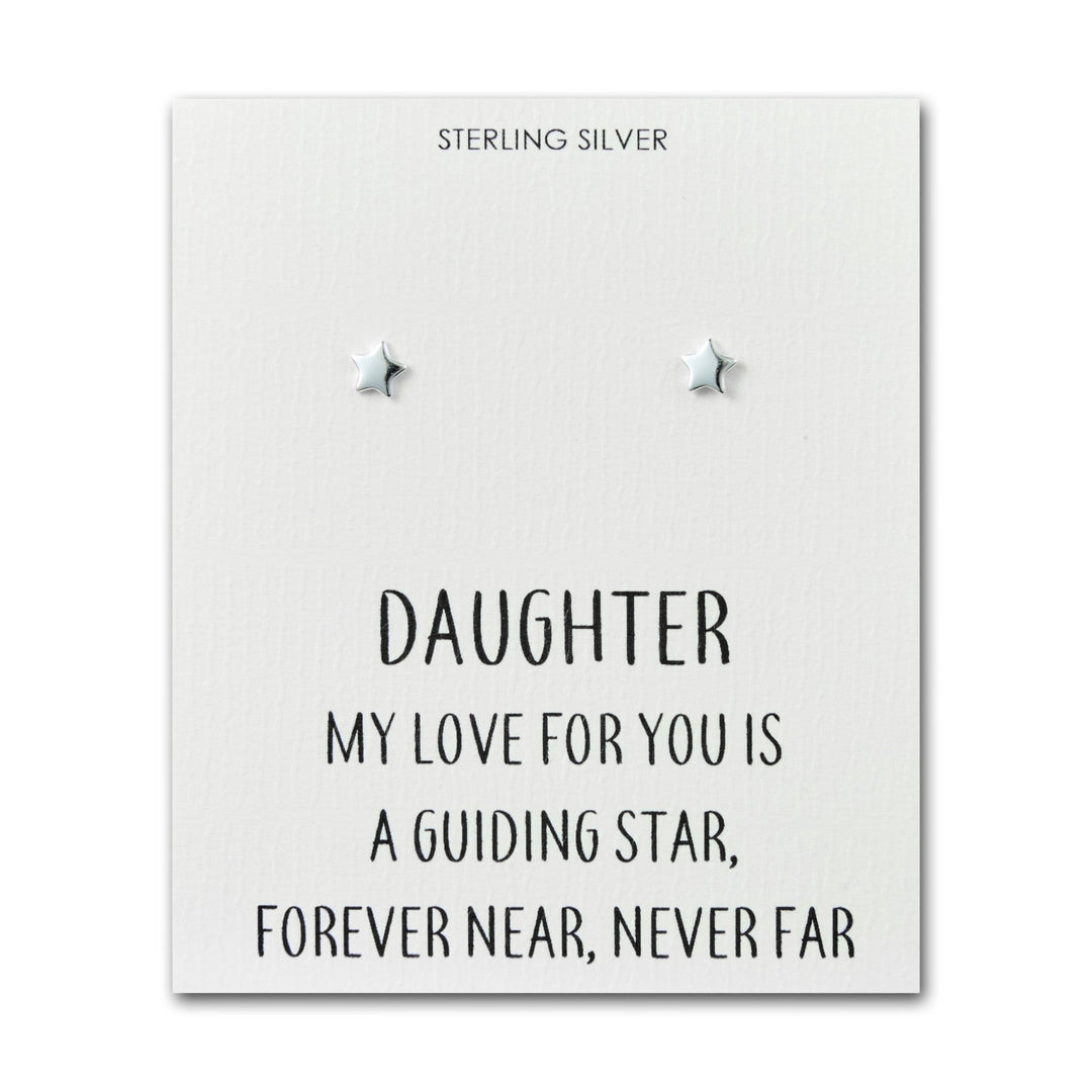 Sterling Silver Daughter Quote Star Earrings - Philip Jones Jewellery