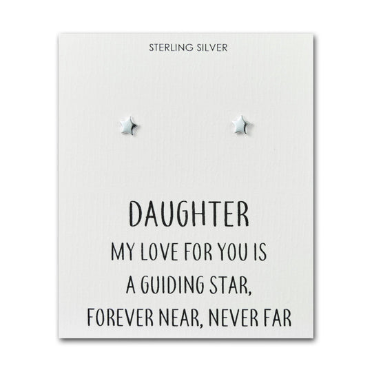 Sterling Silver Daughter Quote Star Earrings - Philip Jones Jewellery