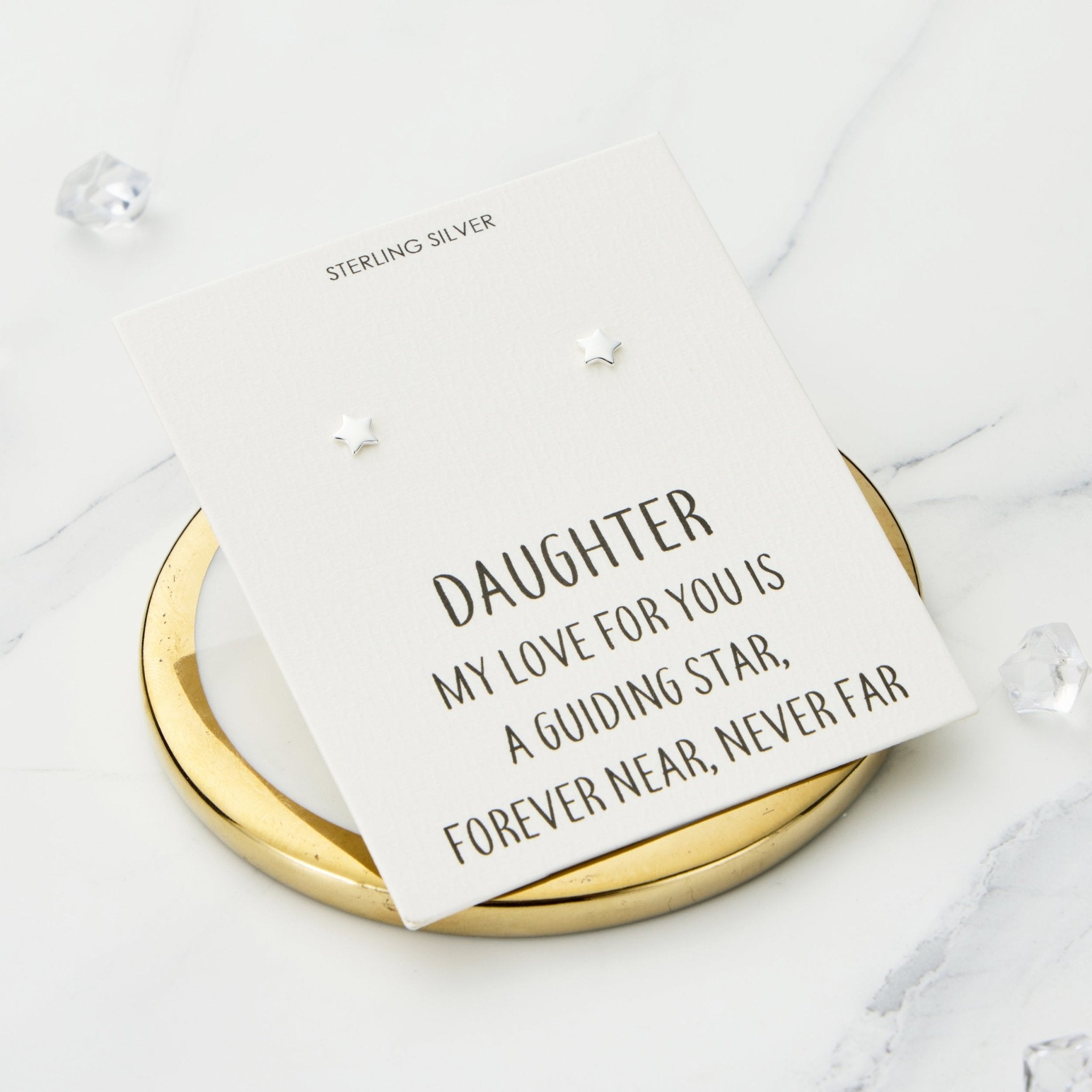 Sterling Silver Daughter Quote Star Earrings - Philip Jones Jewellery