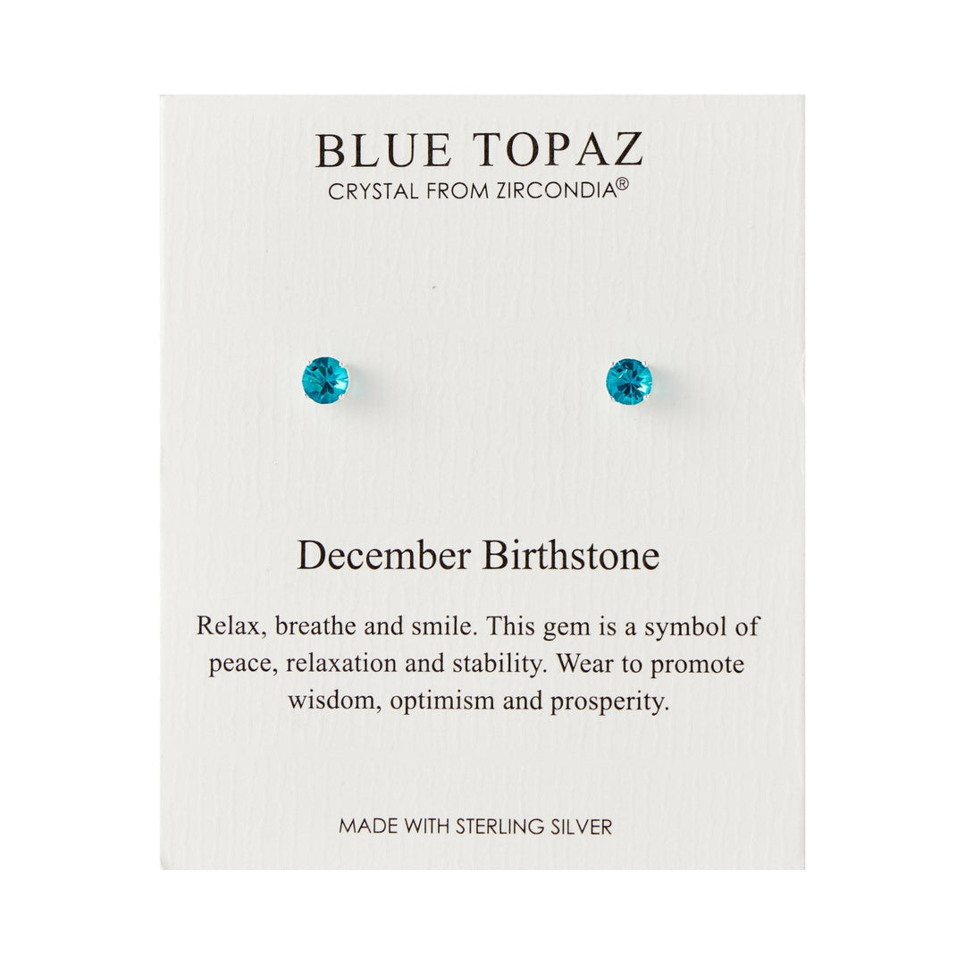 Sterling Silver December (Blue Topaz) Birthstone Earrings Created with Zircondia® Crystals - Philip Jones Jewellery