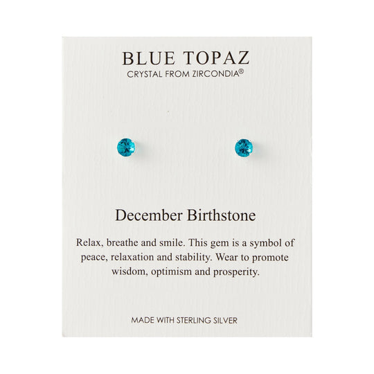 Sterling Silver December (Blue Topaz) Birthstone Earrings Created with Zircondia® Crystals - Philip Jones Jewellery