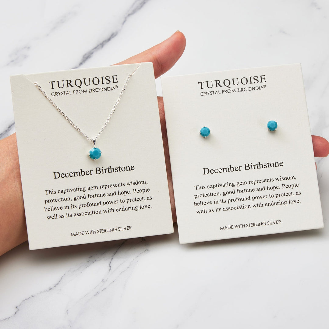 Sterling Silver December (Turquoise) Birthstone Necklace & Earrings Set Created with Zircondia® Crystals - Philip Jones Jewellery