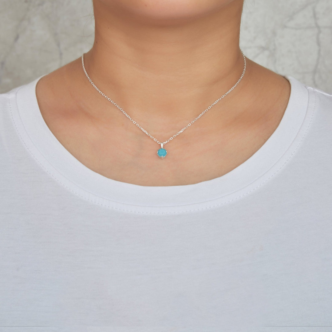 Sterling Silver December (Turquoise) Birthstone Necklace & Earrings Set Created with Zircondia® Crystals - Philip Jones Jewellery