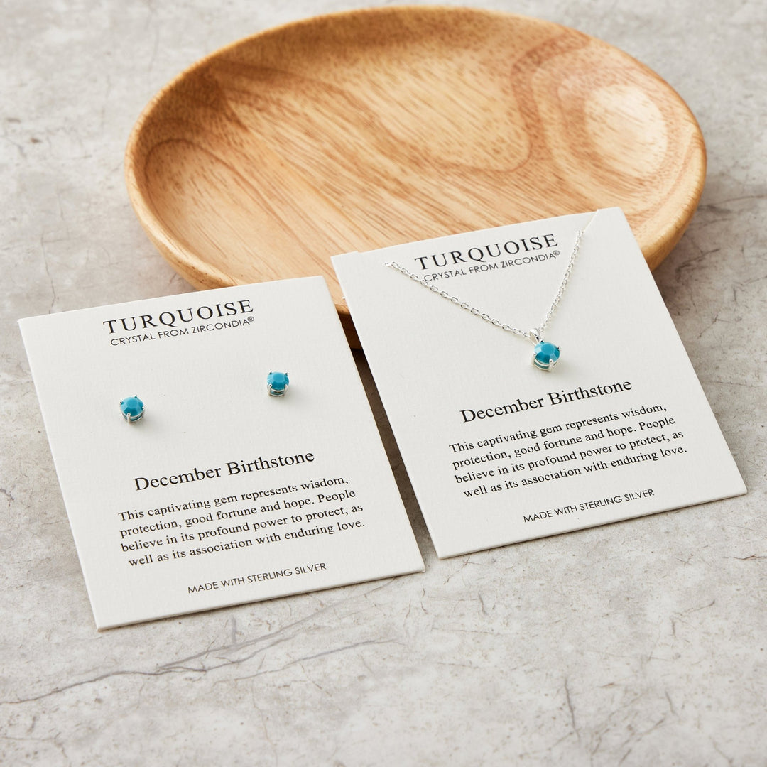 Sterling Silver December (Turquoise) Birthstone Necklace & Earrings Set Created with Zircondia® Crystals - Philip Jones Jewellery
