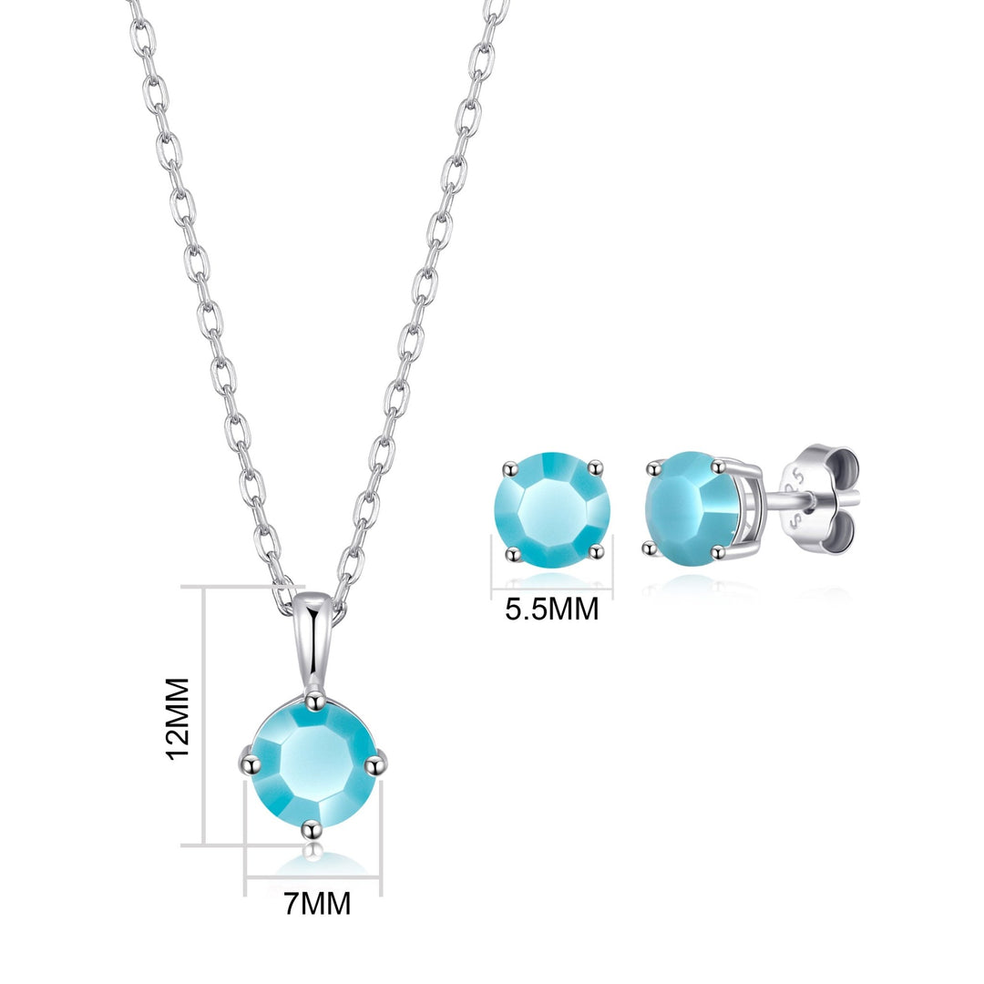 Sterling Silver December (Turquoise) Birthstone Necklace & Earrings Set Created with Zircondia® Crystals - Philip Jones Jewellery