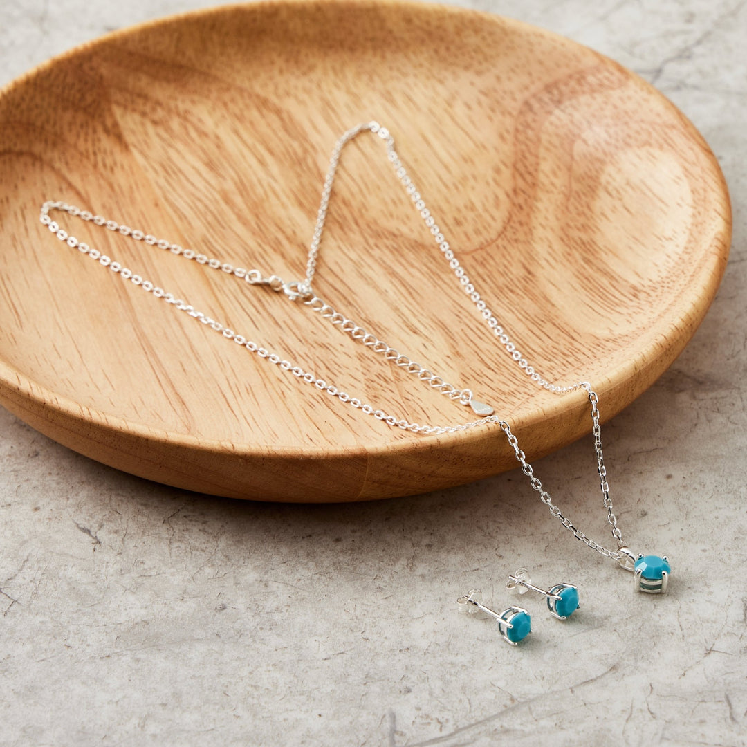 Sterling Silver December (Turquoise) Birthstone Necklace & Earrings Set Created with Zircondia® Crystals - Philip Jones Jewellery