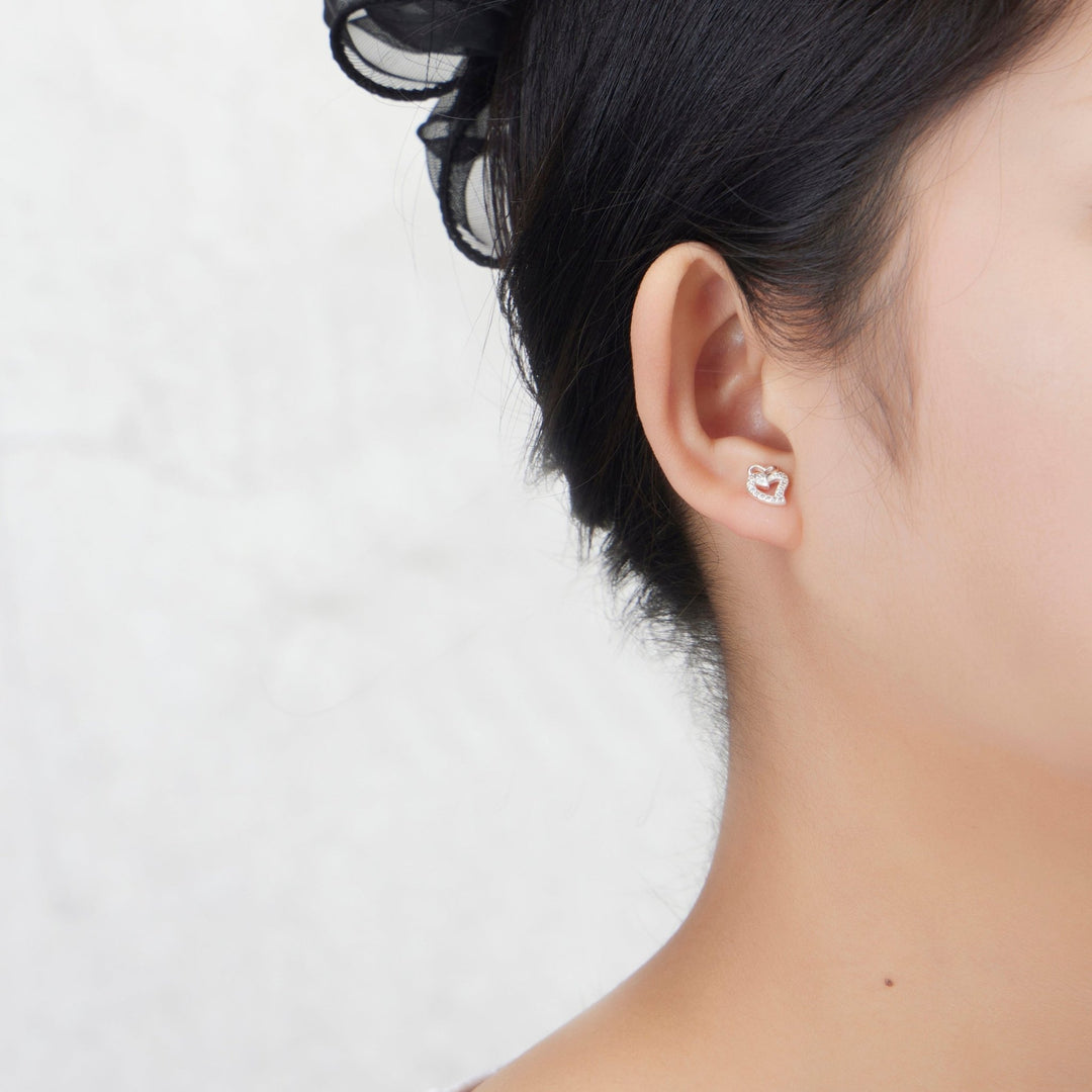 Sterling Silver Double Heart Earrings Created with Zircondia® Crystals - Philip Jones Jewellery