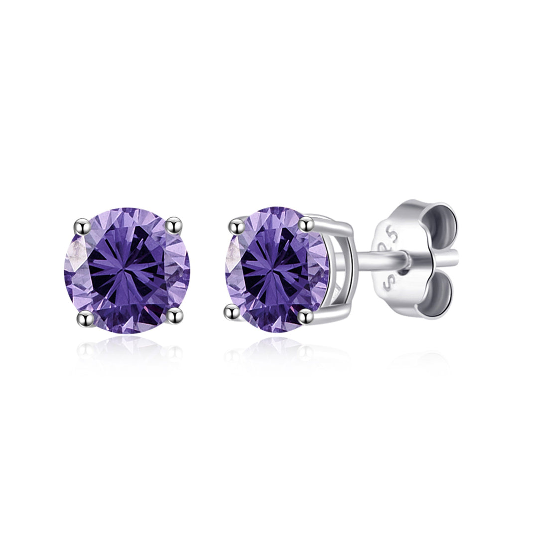 Sterling Silver February (Amethyst) Birthstone Earrings Created with Zircondia® Crystals - Philip Jones Jewellery