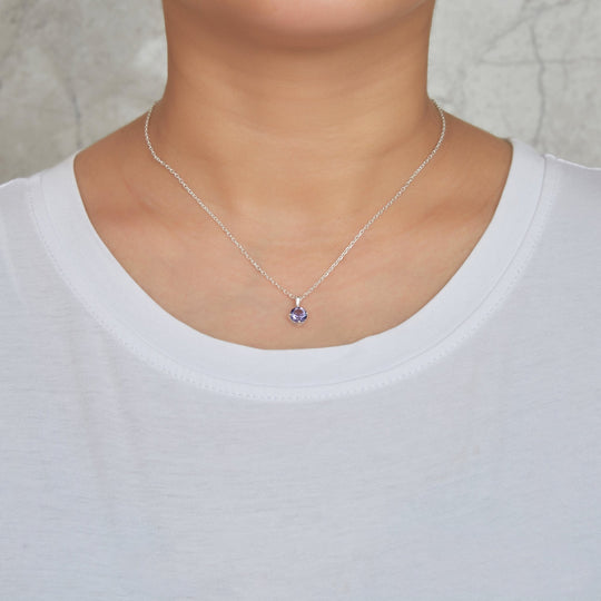 Sterling Silver February (Amethyst) Birthstone Necklace & Earrings Set Created with Zircondia® Crystals - Philip Jones Jewellery