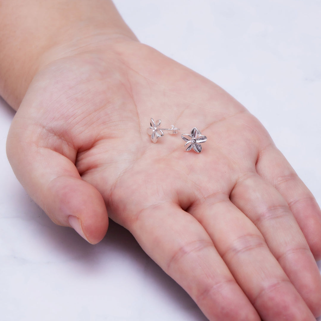 Sterling Silver Flower Earrings Created with Zircondia® Crystals - Philip Jones Jewellery