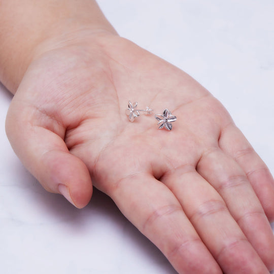 Sterling Silver Flower Earrings Created with Zircondia® Crystals - Philip Jones Jewellery