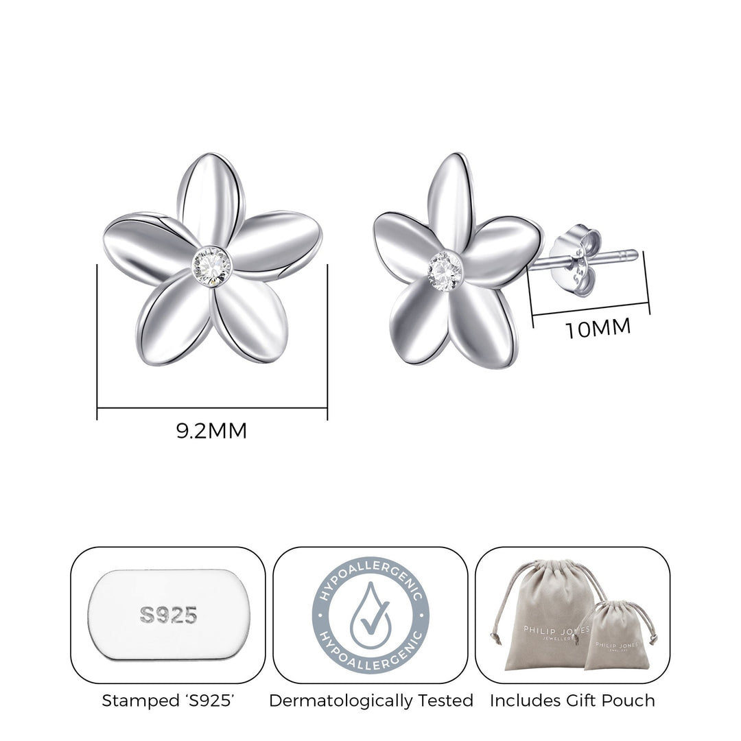 Sterling Silver Flower Earrings Created with Zircondia® Crystals - Philip Jones Jewellery