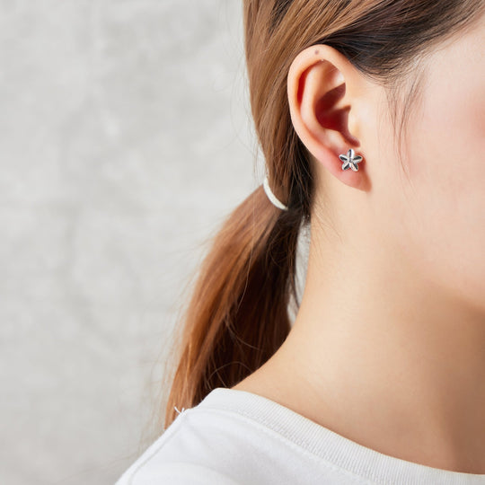 Sterling Silver Flower Earrings Created with Zircondia® Crystals - Philip Jones Jewellery