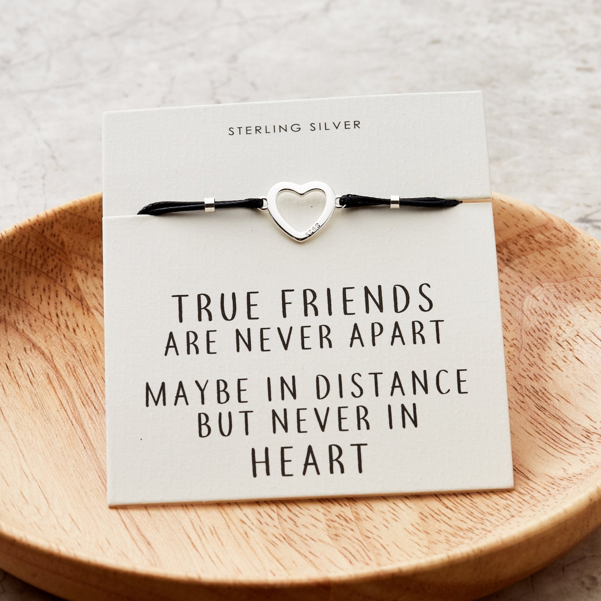 Sterling Silver Friendship Quote Corded Heart Bracelet - Philip Jones Jewellery