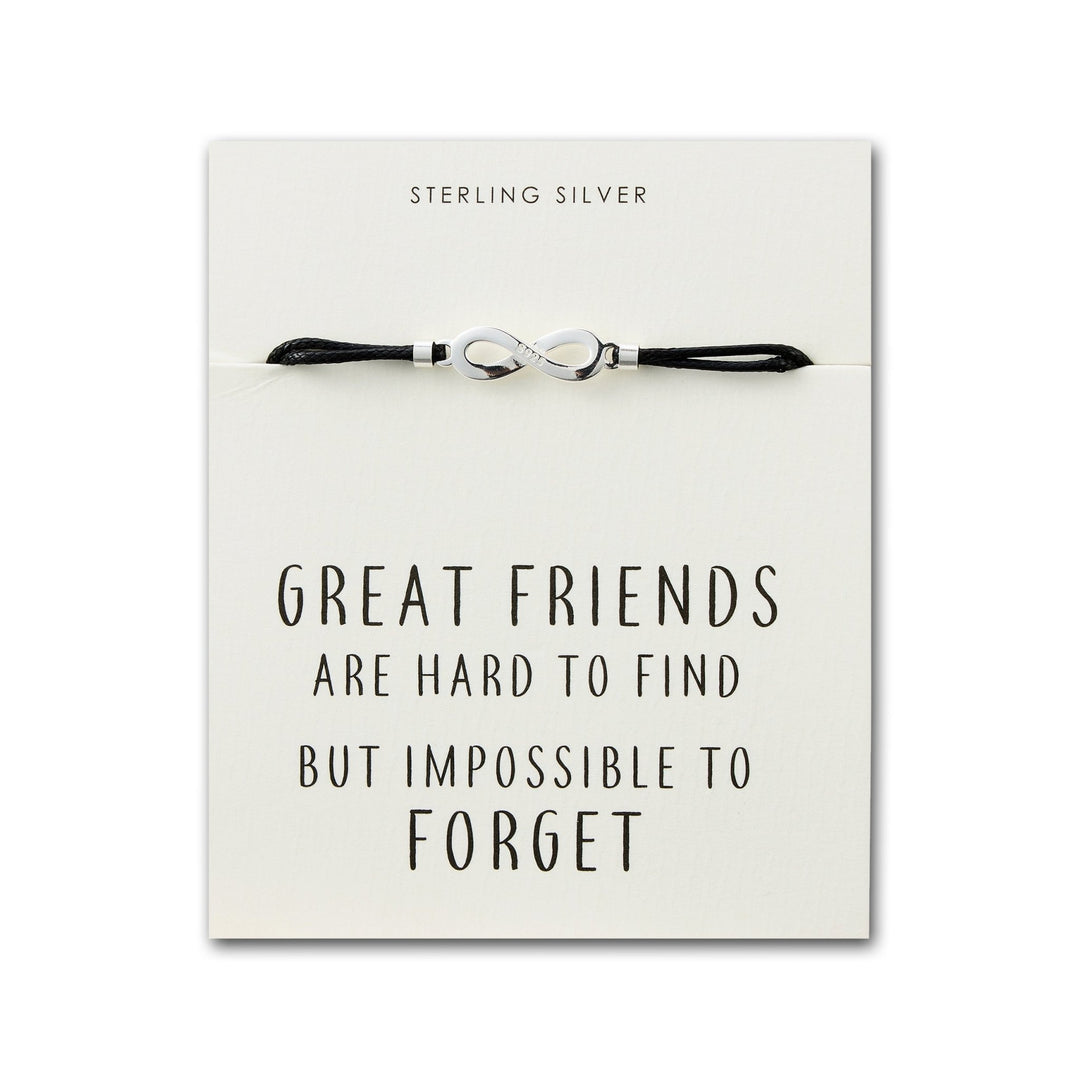 Sterling Silver Friendship Quote Corded Infinity Bracelet - Philip Jones Jewellery