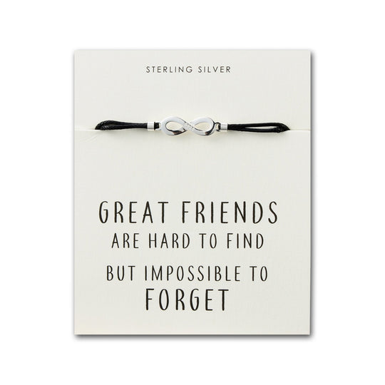 Sterling Silver Friendship Quote Corded Infinity Bracelet - Philip Jones Jewellery