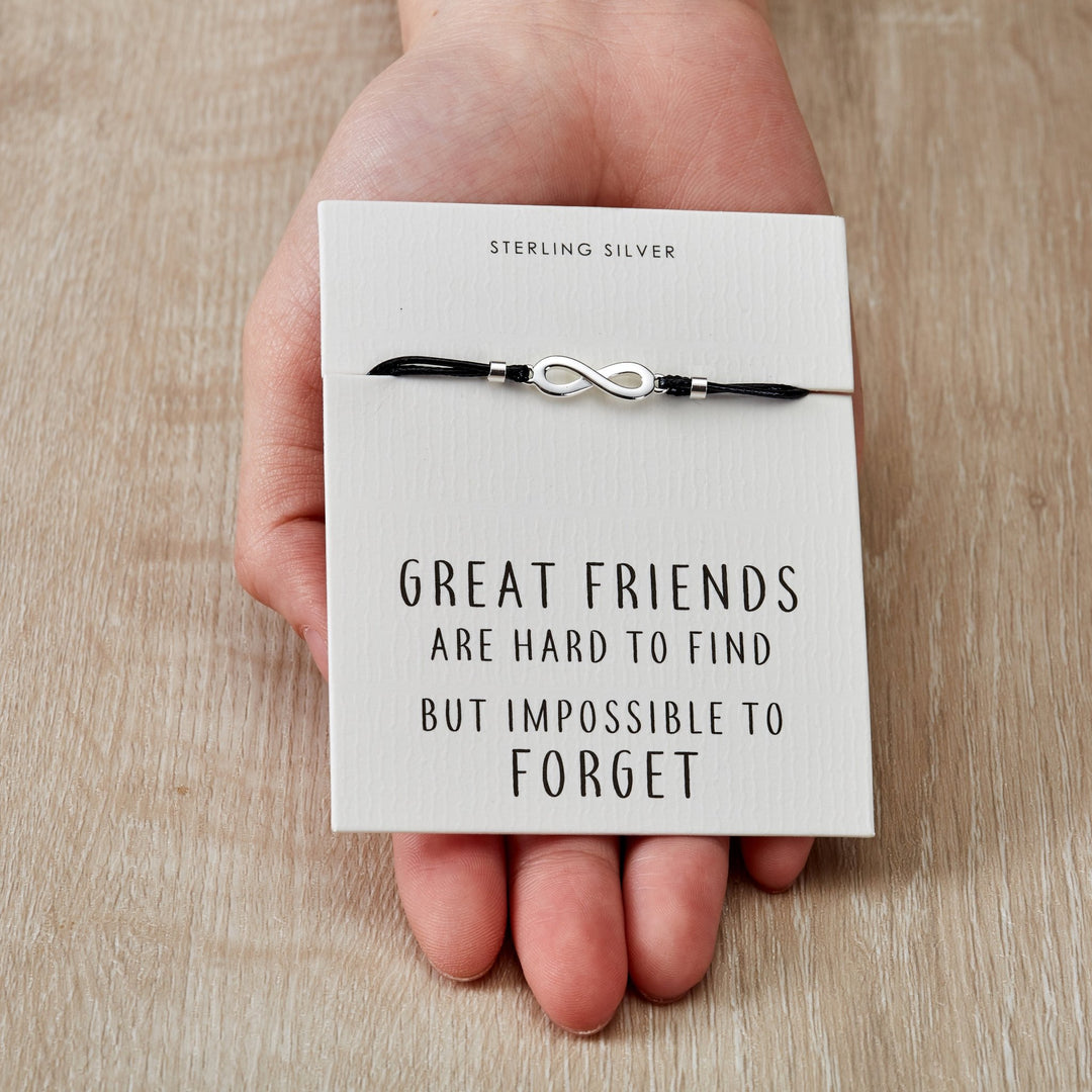 Sterling Silver Friendship Quote Corded Infinity Bracelet - Philip Jones Jewellery