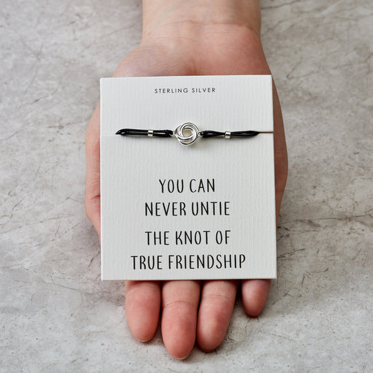 Sterling Silver Friendship Quote Corded Knot Bracelet - Philip Jones Jewellery