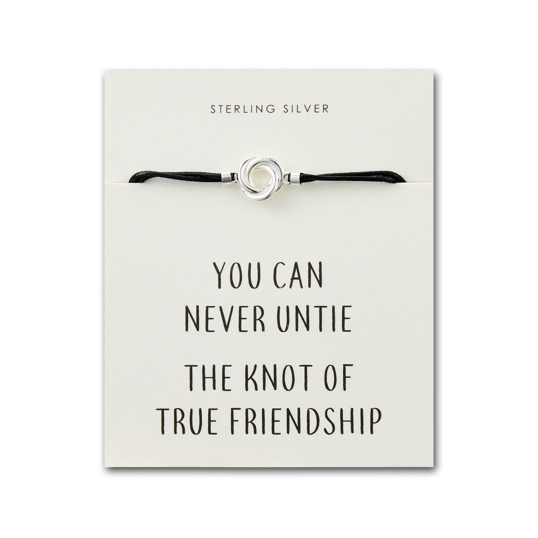 Sterling Silver Friendship Quote Corded Knot Bracelet - Philip Jones Jewellery