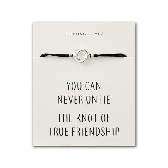 Sterling Silver Friendship Quote Corded Knot Bracelet - Philip Jones Jewellery