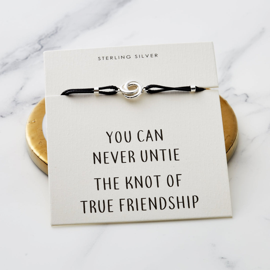 Sterling Silver Friendship Quote Corded Knot Bracelet - Philip Jones Jewellery