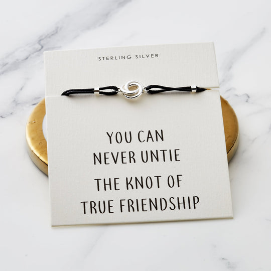Sterling Silver Friendship Quote Corded Knot Bracelet - Philip Jones Jewellery