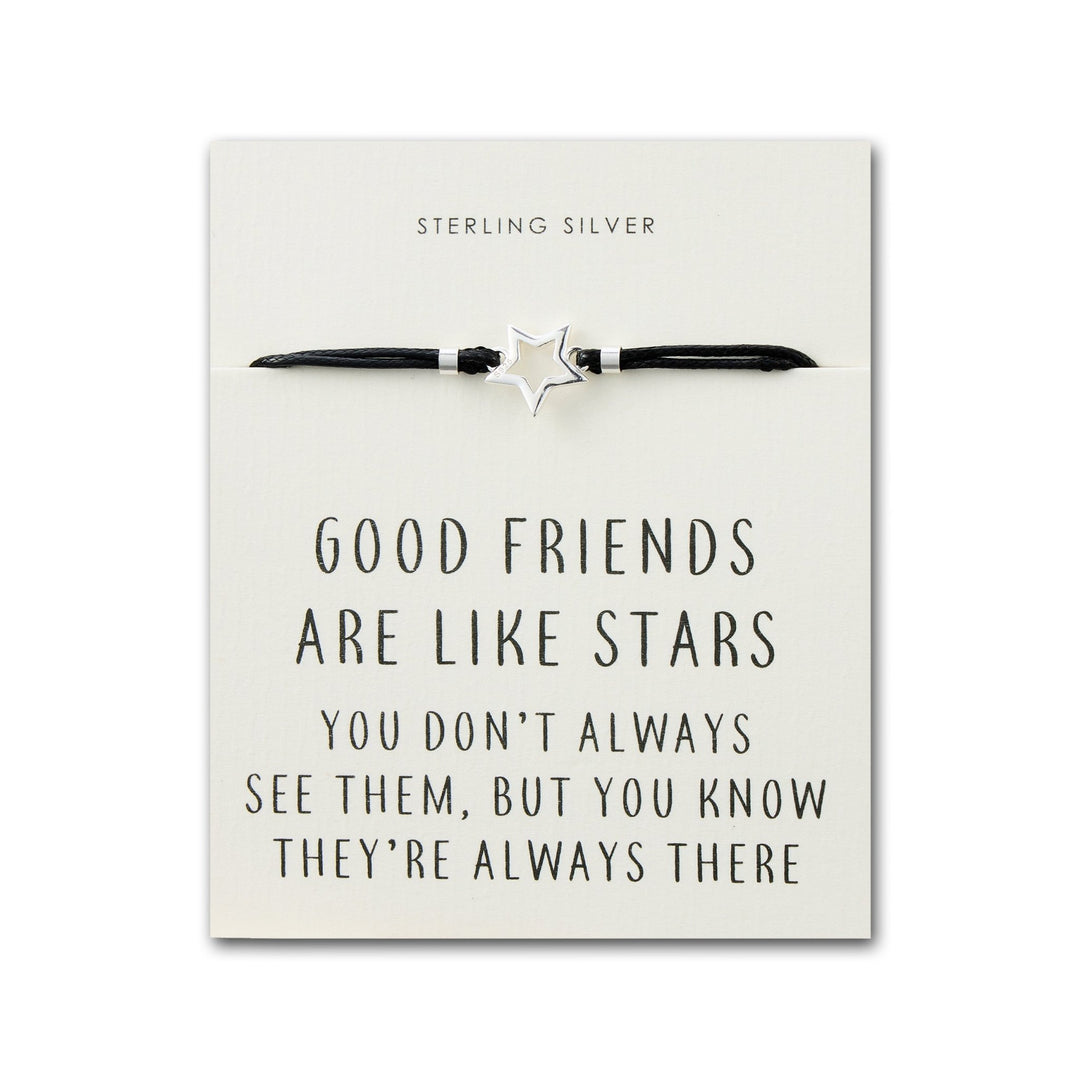 Sterling Silver Friendship Quote Corded Star Bracelet - Philip Jones Jewellery