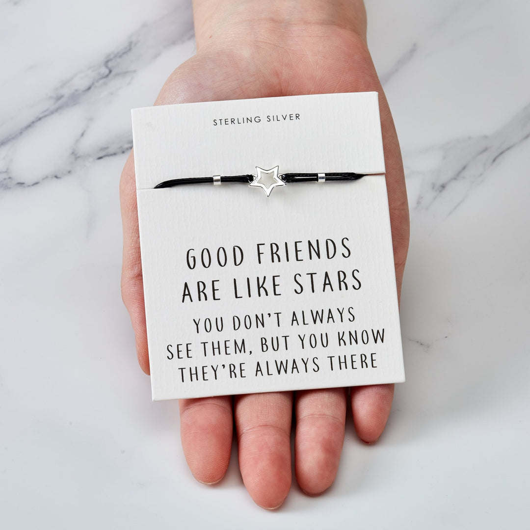 Sterling Silver Friendship Quote Corded Star Bracelet - Philip Jones Jewellery